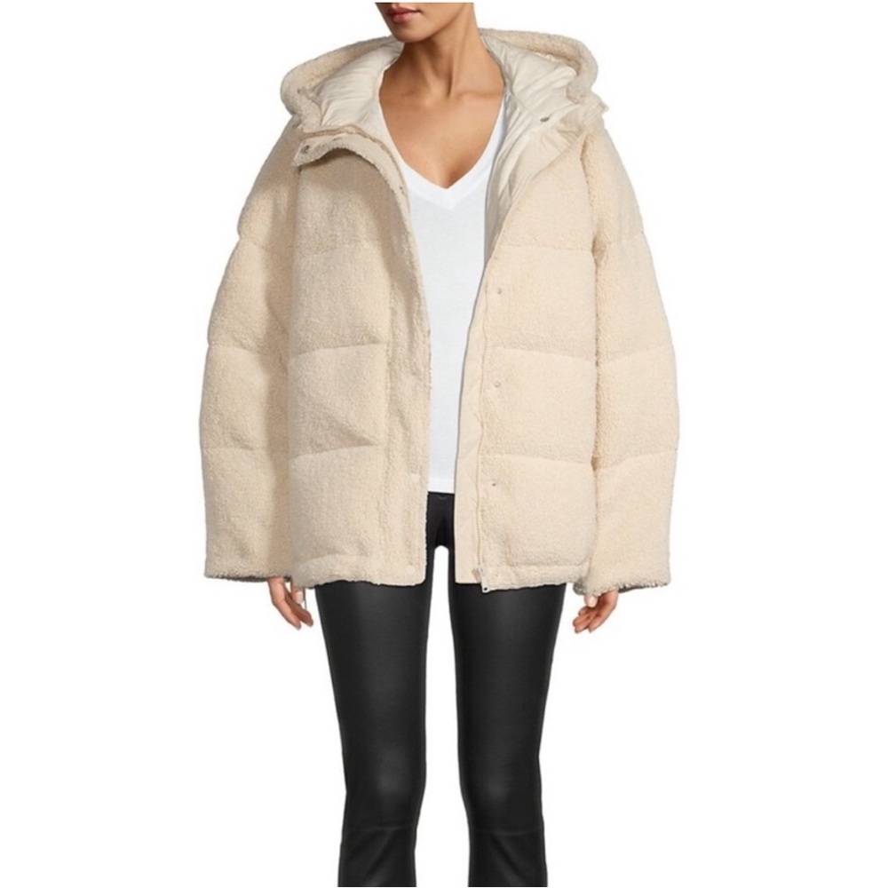 Women's Cream Hooded Sherpa Puffer Jacket